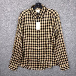 Reiss Sledge-LS Slim Fit Viscose Plaid Button Down Shirt Mens XL Brown Tan Navy